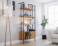 Teknik Office Hythe Wall Mounted 4 Shelf Bookcase with Doors Serene Walnut Finish 