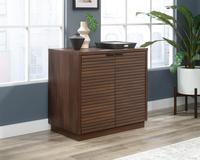 Teknik Office Elstree Storage Cabinet in Spiced Mahogany finish with stylish louvre-style detailing