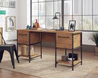 Teknik Office Iron Foundry Double Pedestal Desk Checked Oak and Textured Powder Coated Metal Framework