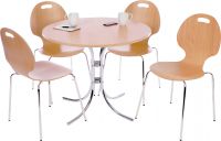 Teknik Office Cafe Bistro Set With Round Beech Effect Bistro Table And 4 Cafe Chairs
