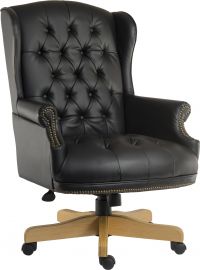 Teknik Office Chairman Noir Swivel Large Traditional Button Tufted Bonded Leather Faced Executive Chair