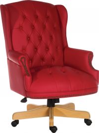 Teknik Office Chairman Rouge Swivel Large Traditional Button Tufted Bonded Leather Faced Executive Chair