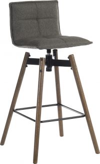 Teknik Office Spin Barstool with grey fabric upholstery and dark wood effect legs