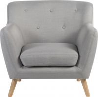 Teknik Office Skandi Armchair in grey fabric with button back and wooden feet.