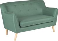 Teknik Office Skandi 2 seater sofa in ocean green fabric, button detailed back and wooden feet