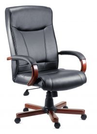 Teknik Office Kingston Black Executive Bonded Leather Chair Mahogany Effect Arms and Five Star Base