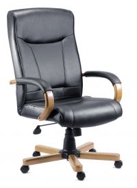 Teknik Office Kingston Black Executive Bonded Leather Chair With Light Oak Effect Arms and Five Star Base