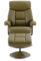 Brookhaven Recliner Olive Green Leather Look swivel recline function matching base footstool