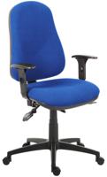 Teknik Office Ergo Comfort Blue Fabric high back executive operator chair, certified for 24hr use. With Comfort Arm Rests 