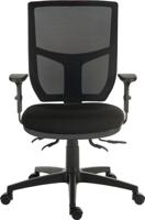 Teknik Office Ergo Comfort Black Fabric Mesh High Backrest executive operator chair, certified for 24hr use. With Comfort Arm Rests.