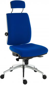 Teknik Office Ergo Plus Blue Fabric 24 Hour Chair Headrest Aluminium Pyramid Base Rated up to 24 Stone Optional Arm Rests