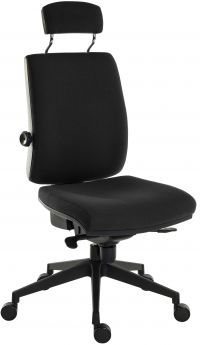 Teknik Office Ergo Plus Black Fabric 24 Hour Chair Headrest And Black Ultra Pyramid Base Rated up to 24 Stone Optional Arm Rests
