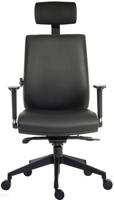 Teknik Office Ergo Plus Ergonomic Executive Operator PU Office Chair With Headrest and Apex Adjustable Arms and Ultra Base Black - Certified For 24 Ho