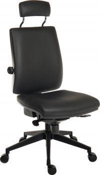 Teknik Office Ergo Plus Black Leather Look 24 Hour Chair With Headrest Black Ultra Pyramid Base Rated up to 24 stone  Accepts Optional Arm Rests