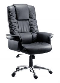 Teknik Office Lombard Black Bonded Leather Executive Armchair with Gull Wing Closed Armrests and Aluminium Base