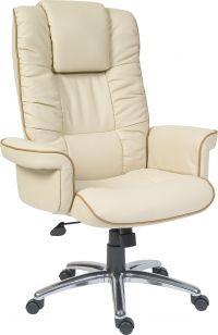 Teknik Office Windsor Cream Bonded Leather Executive Armchair with Gull Wing Closed Armrests and Aluminium Base