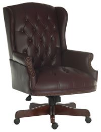 Teknik Office Chairman Burgundy Swivel Button Tufted Luxury Bonded Leather Executive Chair