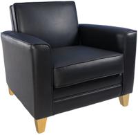 Teknik Office Newport Black Leather Faced Reception Armchair With Wooden Feet