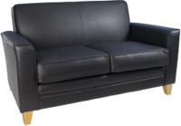 Teknik Office Newport Black Leather Faced Reception 2 Seater Sofa With Wooden Feet