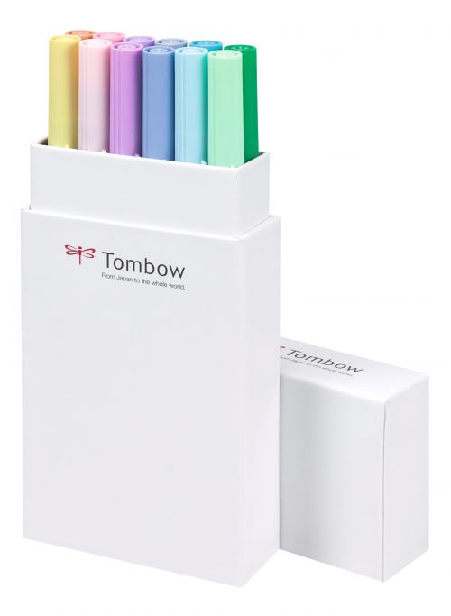 Tombow ABT Dual Brush Pen 2 Tips Pastel Assorted Colours (Pack 12) - ABT-12P-2 Fineliner & Felt Tip Pens 48728TW