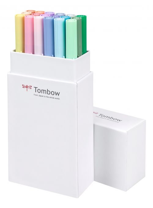 Tombow ABT Dual Brush Pen 2 Tips Pastel Assorted Colours (Pack 18) - ABT-18P-5 Fineliner & Felt Tip Pens 48763TW