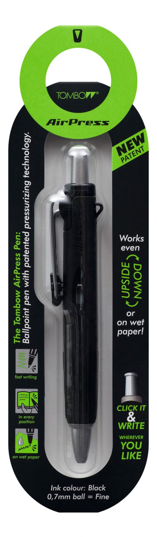 Tombow Ballpoint  AirPress Pen Black & Silver Barrel BK PK1