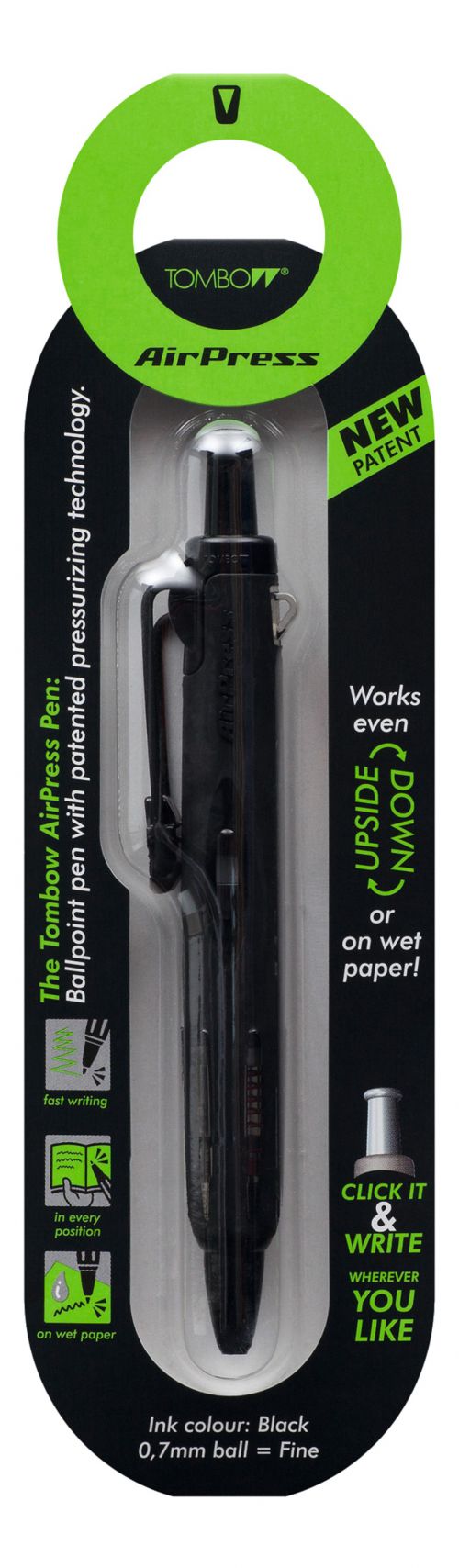 Tombow AirPress Retractable Ballpoint Pen 0.7mm Tip Black Barrel Black Ink - BC-AP12