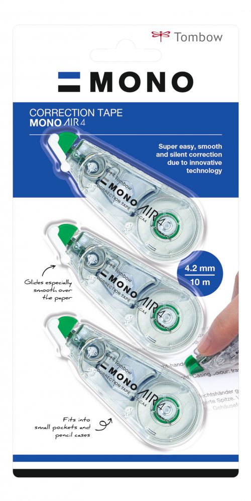 Tombow MONO Air Correction Tape Roller 4.2mmx10m White (Pack 2 + 1 Free) - CT-CA4-3P 48910TW Buy online at Office 5Star or contact us Tel 01594 810081 for assistance