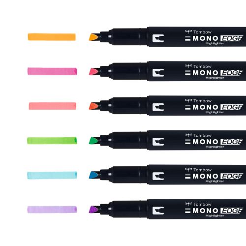 Tombow MONO Edge Highlighter Pen Chisel and Bullet Tip 3.8mm and 0.8mm Line Assorted Colours (Pack 6) - WA-TC-6P 67096TW Buy online at Office 5Star or contact us Tel 01594 810081 for assistance
