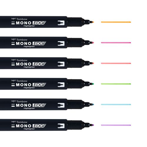 Tombow MONO Edge Highlighter Pen Chisel and Bullet Tip 3.8mm and 0.8mm Line Assorted Colours (Pack 6) - WA-TC-6P Highlighters 67096TW