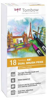 Tombow ABT Dual Brush Pen 2 Tips Secondary Assorted Colours (Pack 18) - ABT-18P-2