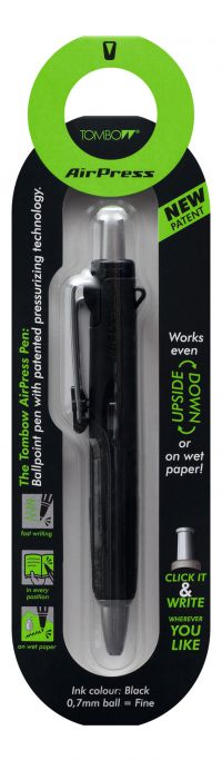 Tombow Ballpoint  AirPress Pen Black & Silver Barrel BK PK1