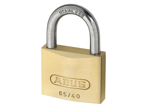 ABUS Mechanical 65IB/40mm Brass Padlock Stainless Steel Long Shackle 63mm Carded