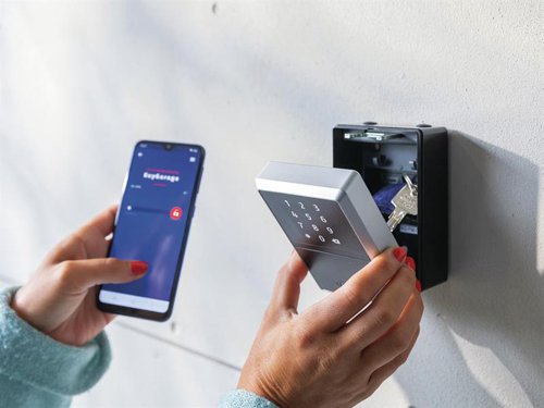 ABUS 787 SMART-BT KeyGarageâ„¢ for wall mounting. It holds up to 20 keys, three car keys or up to 30 plastic cards on a temporary and flexible basis for various groups of people. Inside there are two hooks for keys.As an admin, you can generate a six-digit key code for others in the app, which will give them access to whatever is stored in the smart KeyGarage without the use of a smartphone; e.g. for guests in a holiday rental, workers, cleaning service, mobile care services and more. Another option is to send an electronic access ticket via the app.Equipped with the current, most secure AES-128-Bit encryption. The batteries can be changed any time without having to open the KeyGarageâ„¢ 787 Smart-BT. We recommend using the KeyGarageâ„¢ 787 Smart-BT on the wall in a protected outdoor area.Specifications:Dimensions ( Height x Width x Depth):External: 120 x 82.5 x 63mm.Internal: 98 x 72 x 33mm.