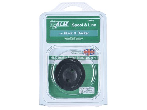 The ALM Manufacturing Replacement Spool & Lines to fit Black and Decker machines.Manufactured in the UK.The ALM BD021 Spool & Line fits Black and Decker manual feed models: D9, D609, D610, D623, D625, GL110, GL120, GL200/C, GL220S/SC, GL225/SC, GL300, GL320/C, GL325, GL400, GL2000, GLC400, GLC401, RA23, RT250S, RT225G/S, ST20/C/RC, ST22C, ST23, ST200.Compares to A6044.