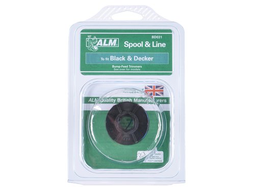 The ALM Manufacturing Replacement Spool & Lines to fit Black and Decker machines.Manufactured in the UK.This ALM spool and line is an easy fitting design that can be fitted by the user so there is no need for costly repairs.Spool and line fits Black and Decker auto feed models (bump feed) D709, D809, D810, D823, D825, GL210, GL220, GL330, GL335, GL420, GL440, GL445, GL520, GL535, GL555, GL565, GL585, GL825, GL590, ST25.Compares to A6053.