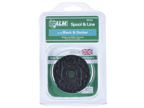The ALM Manufacturing Replacement Spool & Lines to fit Black and Decker machines.Manufactured in the UK.Suitable for the following Black and Decker Reflex modelsCST1000, CST1100, CST1200, CST2000,GH400, GH500, GH600, GH610, GH900, GH910, GH912 GL30, GL120C, GL280,GL301, GL340,GL420C, GL420XC, GL423C, GL425, GL425C, GL425S, GL425SC, GL425XC, GL430, GL430C, GL430S, GL430SC,GL530, GL540, GL544, GL544C, GL545, GL545C, GL545SC, GL547, GL550, GL555XC, GL560, GL560PXC, GL570, GL570C, GL580, GL580C,GL1825, GL1825N,GL2500, GL4525, GL4525SB, GL5028, GL5028SB,GLC13, GLC14, GLC120, GLC1423L, GLC1825L, GLC1825N,GLC2000, GLC2500, GLC2500L, GLC2500NM,GLC3000, GLC3630, GLC3630L, GLC3630L20, GLC3630L20-GB, LST136, LST220, LST300, LST400, LST420, LST1018,MTC220, MTE912, NST1024, NST1118, NST1810, NST2018, NST2118,ST4525, ST5530, ST6600, ST7000, ST7200, ST7200-CA, ST7500, ST7700, ST7701,STC1815, STC1820, STC1820DCompares to A6481, A6485, A6485-XJ, 806856-50, 597843, AF-100, AF-100-2, AF-100-BK, AF-150-04, AF-100-3P