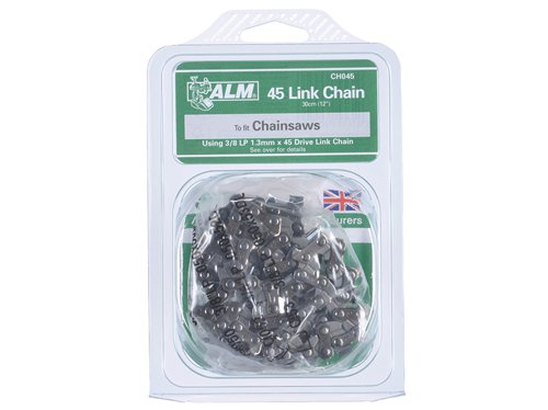 The ALM Manufacturing Replacement Chainsaw Chains to fit a wide range of chainsaw makes and models.The ALMCH045 Chainsaw Chain has a 3/8 inch Low profile (L/P), 0.043in guidebar slot 0.375 mm and Low profile (L/P) 1.3 mm guidebar slot.This chain is made to fit the Black & Decker range and suit saws with a 30 cm bar and chain with 45 drive links including:GK1730TK.