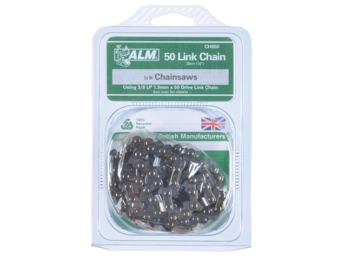 The ALM Manufacturing Replacement Chainsaw Chains to fit a wide range of chainsaw makes and models.The ALMCH050 Chainsaw Chain has a 3/8 inch Low profile (L/P), 0.043in guide bar slot 0.375 mm and Low profile (L/P) 1.1 mm guide bar slot.This chain is made to fit the B&Q / McCulloch / Performance Power / Stihl ranges and suit saws with a 35cm bar and chain with 50 drive links including:PWR1700CSB, PP35CS / Electramac 335, Electramac 414, Electramac 441 / MS180, 020, 021, 023