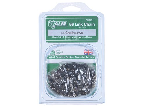 The ALM Manufacturing Replacement Chainsaw Chains to fit a wide range of chainsaw makes and models.The ALM Manufacturing Chainsaw Chain has a 3/8in low profile (L/P), 0.043in guide bar slot 0.375mm and low profile (L/P) 1.3mm guide bar slot.Made to fit: Black & Decker, McCulloch, Ryobi ranges and suit saws with a 40cm bar and chain with 56 drive links including: GK1640KF / Mac 442 / RCS-4040CA.