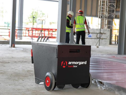 The Armorgard barrobox™ Mobile Security Box has a unique, versatile design, ideal for workers who are on the move. Retractable wheels instantly convert the barrobox™ from a mobile unit to a static unit, making it very difficult to move without a key.It has a highly secure design with keyed alike 5-lever deadlocks and unique anti-jemmy systems. Durable steel construction with gas struts to assist with the lid opening. Unique SlamStop™ safety stay to keep you safe when reaching into the box or closing the lid. Easy grip, folding handles ensure the barrobox™ is easy to manoeuvre. It also features forklift skids to make transportation by forklift simple.Specification:External Dimensions: 770 x 1045 x 716mmInternal Dimensions: 600 x 797 x 608mmMaterial Thickness: Lid 2mm, Body 1.5mmWeight: 82kg