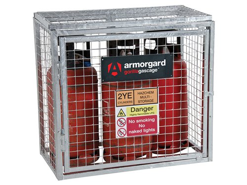 Armorgard Gorilla Gas Cages are well-built, bolt-together gas cages, designed for the safe storage of gas bottles. Constructed using 30mm box section and 3mm wire mesh maximising the strength and life of the product. The cages come with a hinged door and padlock facility to secure the unit from potential thieves.They also have the facility for bolting the cages down to the ground, which is ideal for the fixed installation requirement. The cages come with all fixings and relevant signage.The Armorgard Gorilla Bolt Together Gas Cage has the following specification:Dimensions: 1012 x 563 x 931mmWeight: 50kg.