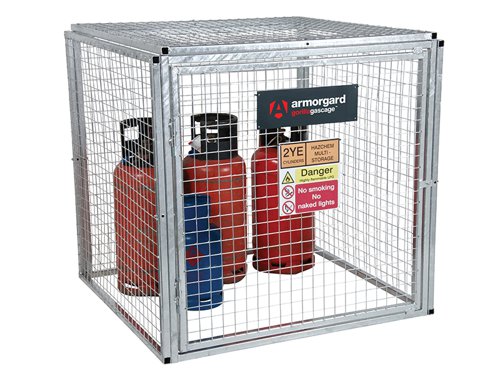 Armorgard Gorilla Gas Cages are well-built, bolt-together gas cages, designed for the safe storage of gas bottles. Constructed using 30mm box section and 3mm wire mesh maximising the strength and life of the product. The cages come with a hinged door and padlock facility to secure the unit from potential thieves.They also have the facility for bolting the cages down to the ground, which is ideal for the fixed installation requirement. The cages come with all fixings and relevant signage.The Armorgard Gorilla Bolt Together Gas Cage has the following specification:Dimensions: 1212 x 1266 x 1231mmWeight: 80kg.