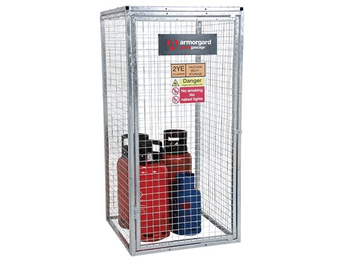 Armorgard Gorilla Gas Cages are well-built, bolt-together gas cages, designed for the safe storage of gas bottles. Constructed using 30mm box section and 3mm wire mesh maximising the strength and life of the product. The cages come with a hinged door and padlock facility to secure the unit from potential thieves.They also have the facility for bolting the cages down to the ground, which is ideal for the fixed installation requirement. The cages come with all fixings and relevant signage.The Armorgard Gorilla Bolt Together Gas Cage has the following specification:Dimensions: 912 x 966 x 1831mmWeight: 80kg.