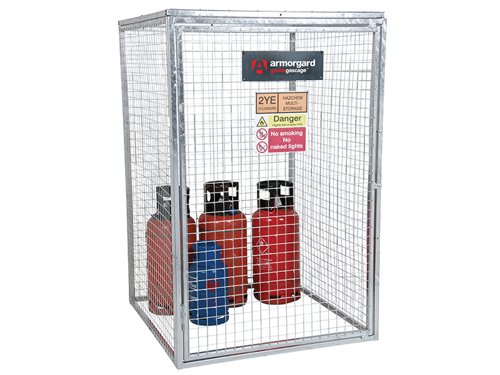 Armorgard Gorilla Gas Cages are well-built, bolt-together gas cages, designed for the safe storage of gas bottles. Constructed using 30mm box section and 3mm wire mesh maximising the strength and life of the product. The cages come with a hinged door and padlock facility to secure the unit from potential thieves.They also have the facility for bolting the cages down to the ground, which is ideal for the fixed installation requirement. The cages come with all fixings and relevant signage.The Armorgard Gorilla Bolt Together Gas Cage has the following specification:Dimensions: 1812 x 1866 x 1831mmWeight: 90kg.