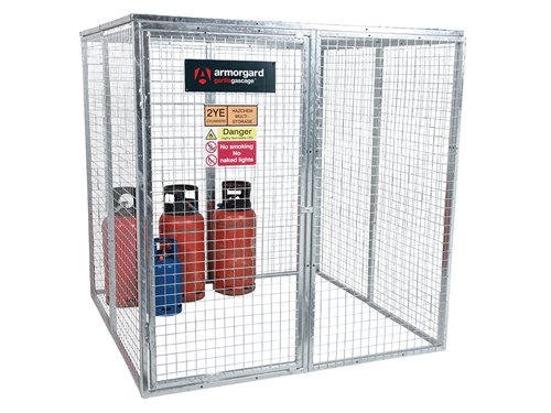 Armorgard Gorilla Gas Cages are well-built, bolt-together gas cages, designed for the safe storage of gas bottles. Constructed using 30mm box section and 3mm wire mesh maximising the strength and life of the product. The cages come with a hinged door and padlock facility to secure the unit from potential thieves.They also have the facility for bolting the cages down to the ground, which is ideal for the fixed installation requirement. The cages come with all fixings and relevant signage.The Armorgard Gorilla Bolt Together Gas Cage has the following specifcation:Dimensions: 1812 x 1866 x 1831mm.Weight: 120kg.