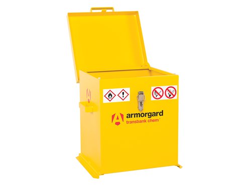 The Armorgard TransBank™ Chemical Transit Box has been designed specifically for storing or transporting smaller quantities of chemicals. Fully complies with all regulations, built to 30 minute fire resistance. All boxes are fitted with flame arrester gauze.With pre-drilled holes for bolting down so as to secure the unit in a fixed location or in the back of a vehicle. Fully welded and tested sump base to prevent leakage. Finished in bright yellow with relevant hazard warning signs fitted as standard.This Armorgard TransBank™ Chemical Transit Box has the following specifications:Sump Capacity: 35External Dimensions: 530 x 485 x 540mmInternal Dimensions: 445 x 415 x 510mmWeight: 20kg