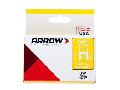 The Arrow T59 Insulated Staples are for use with the Arrow T59. Ideal for tacking bell wire, etc.Available Colours: clear or black.Arrow T59 Insulated Staples have the following specification:Size: 6 x 6mm.Colour: Clear.Quantity: Box 300.