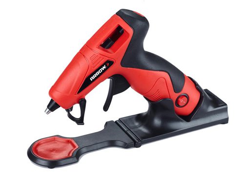 The Arrow Professional High Temp Glue Gun heats up fast and offers the ultimate in glue control. The combination of its drip-resistant nozzle and precision glue control adjustment knob, make it easy to place small dots or smooth lines with accuracy. Ergonomically designed for convenience and control, the tool is lightweight with an easy-to-pull oversized trigger.Its extended nose design helps with hard-to-reach corners or when a little extra reach is needed in a tight work area, making it perfect for intricate upholstery projects to large general home repair projects.Supplied with a sturdy base stand and wing stands to prevent the chance of hot melt glue backflow or mishaps when placing the tool down during glue application. Ideal for upholstery, carpentry, heavy-duty home repair and craft projects. Offers the precision necessary for both pro applications and DIY home repair.Specification:Input Power: 300WGlue Stick Diameter: 8mm