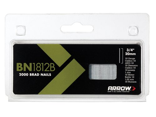 ARRBN1812B Arrow BN1812B Brad Nails 20mm Brown Head (Pack 2000)